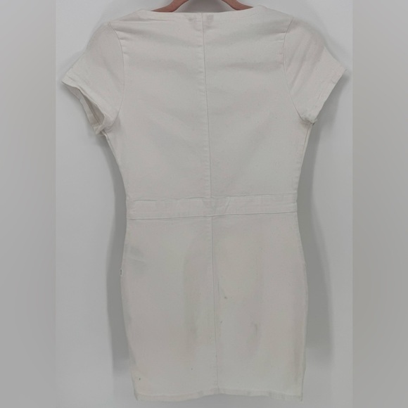 Guess Women's White Denim Mini Dress Rose Gold Zip Closure - Picture 5 of 16